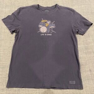 Life is Good Crusher Tee Drummer Graphic T Shirt Mens Medium Gray